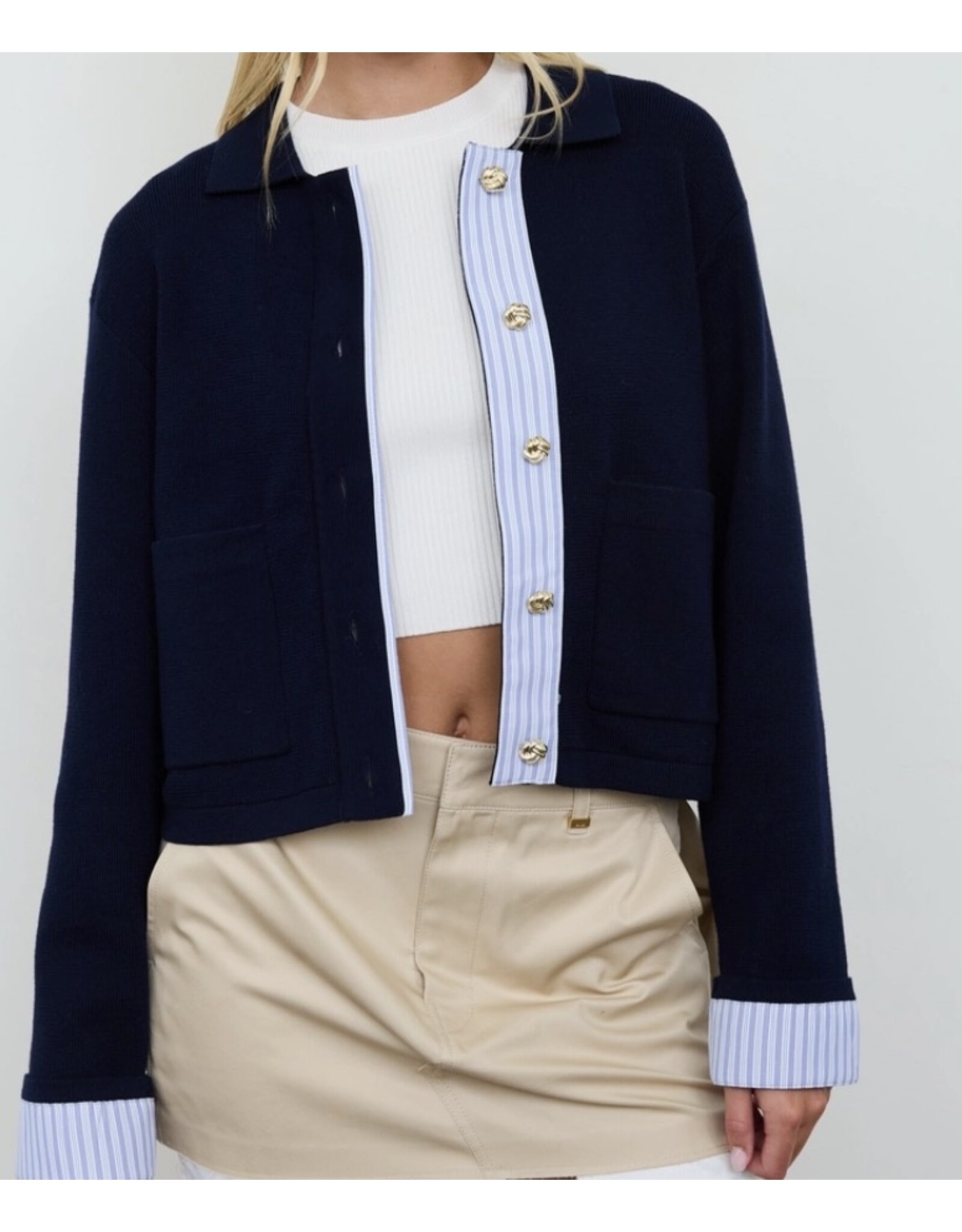 Blu pepper Contrast trim knit cardigan