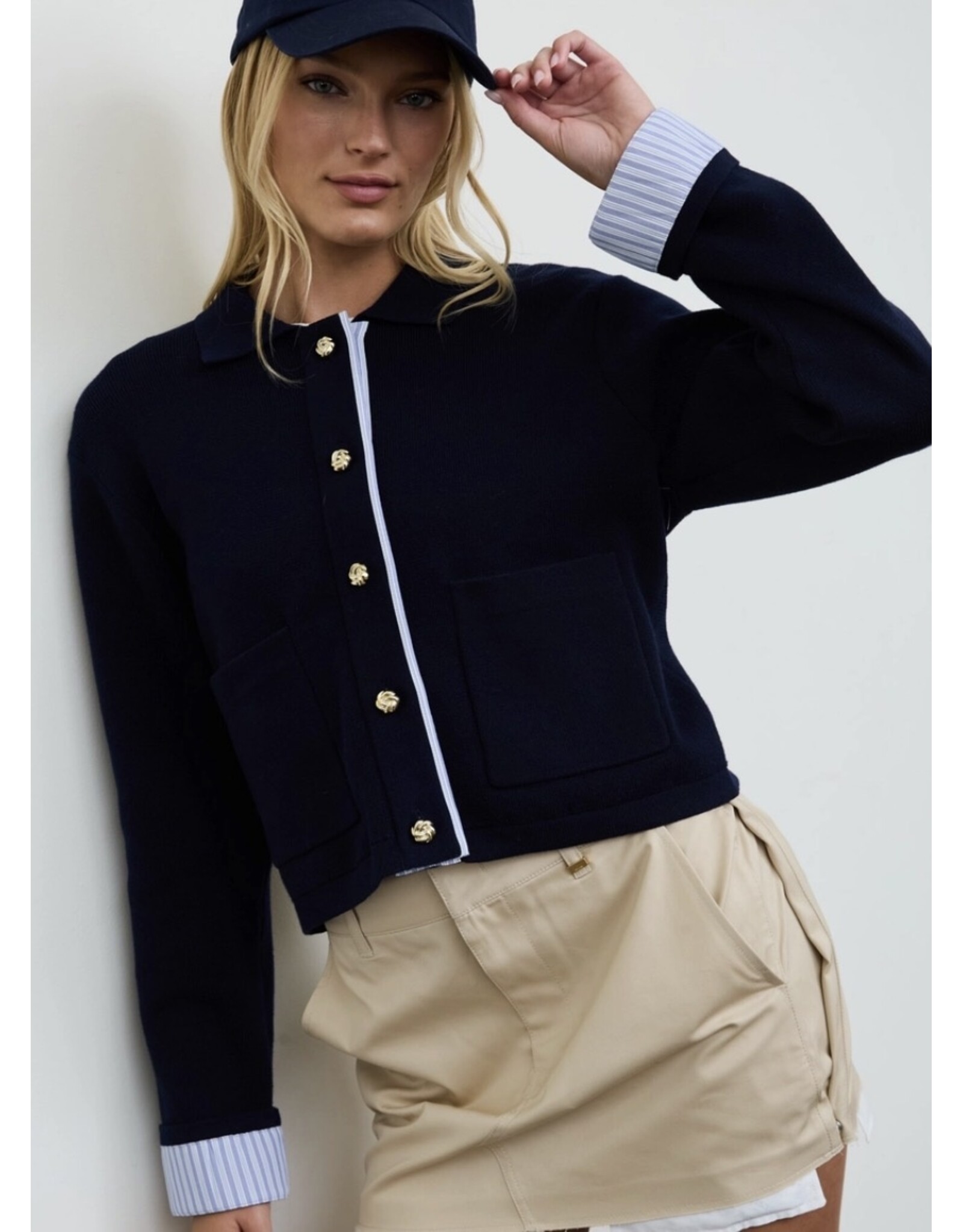 Blu pepper Contrast trim knit cardigan