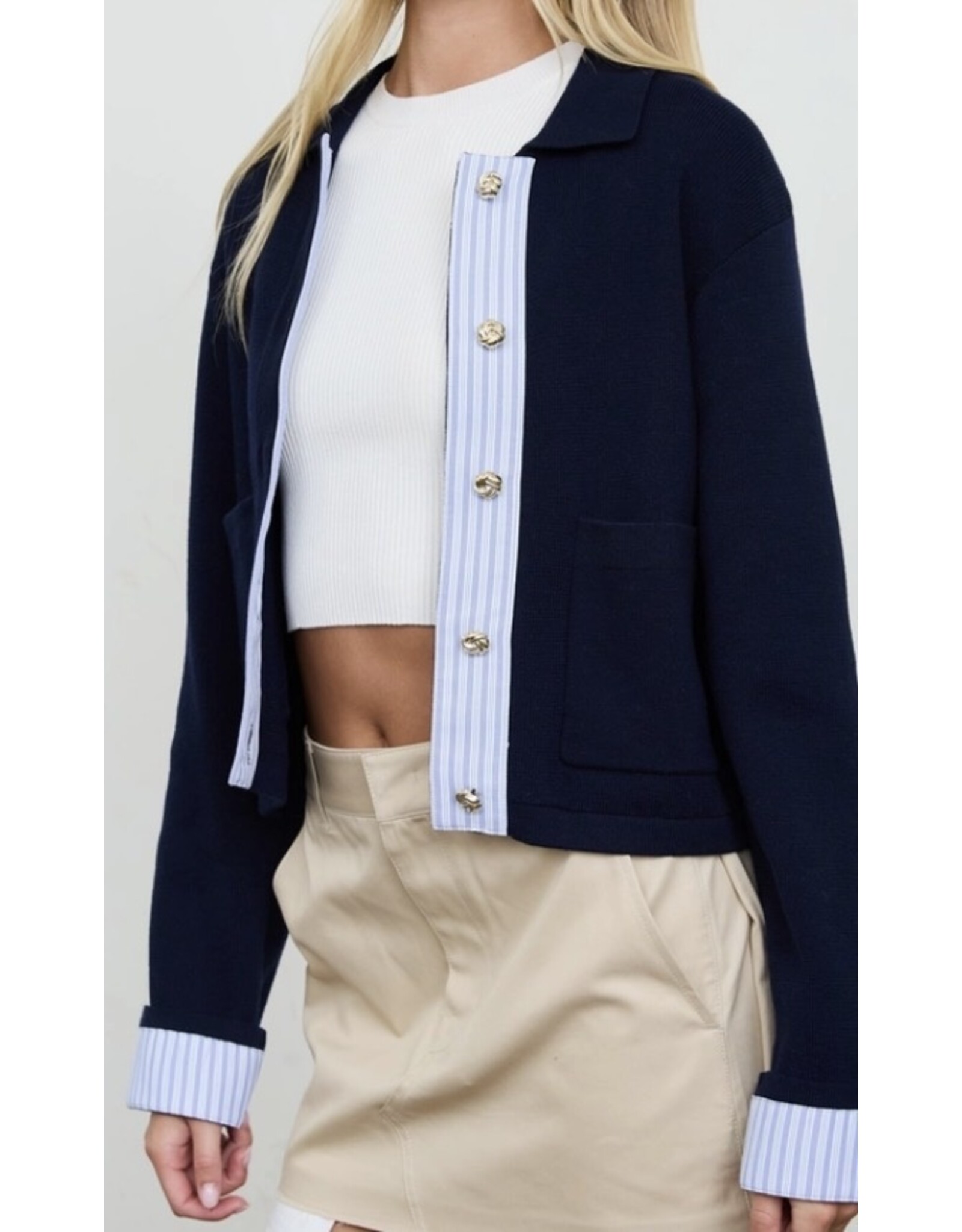 Blu pepper Contrast trim knit cardigan