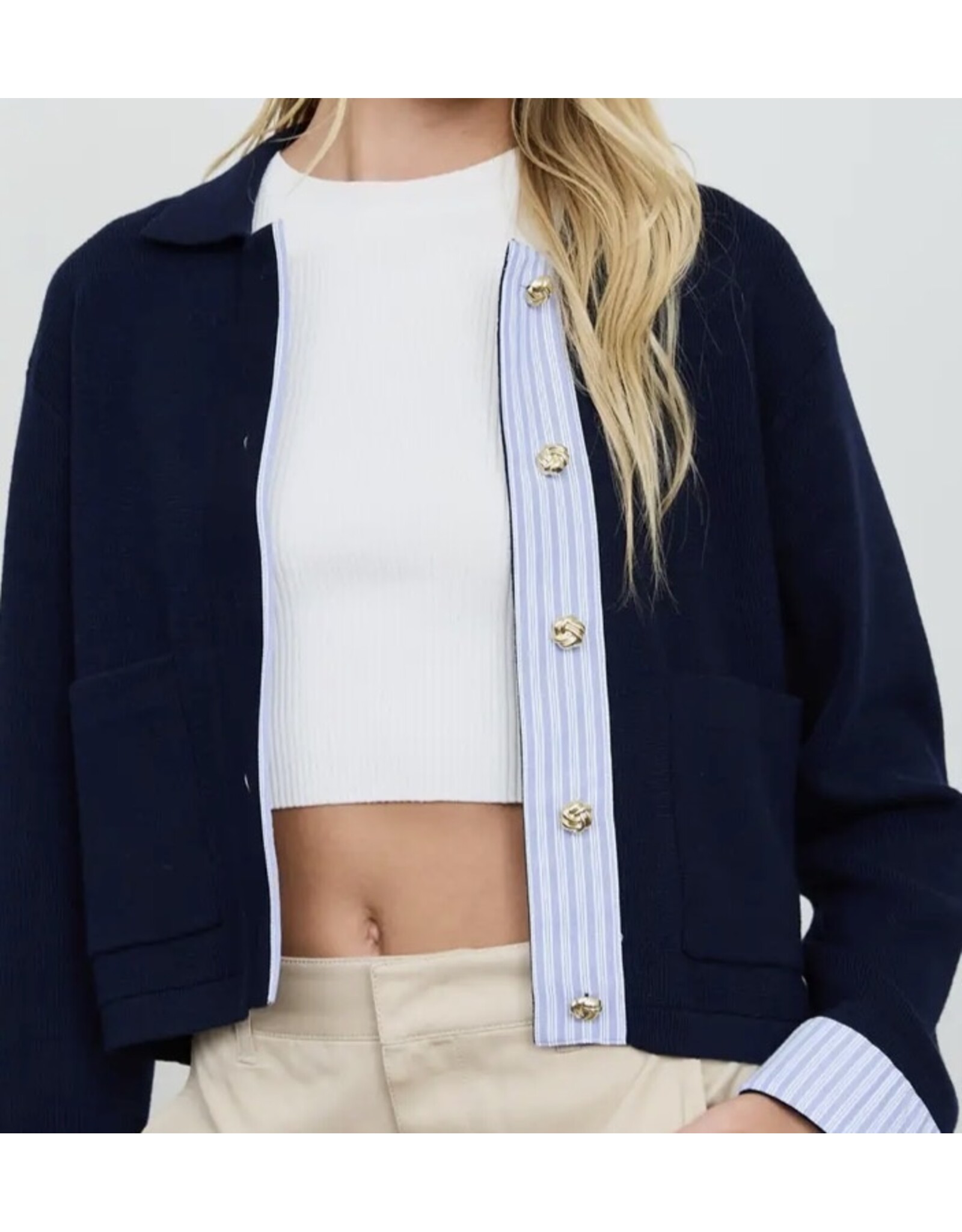 Blu pepper Contrast trim knit cardigan