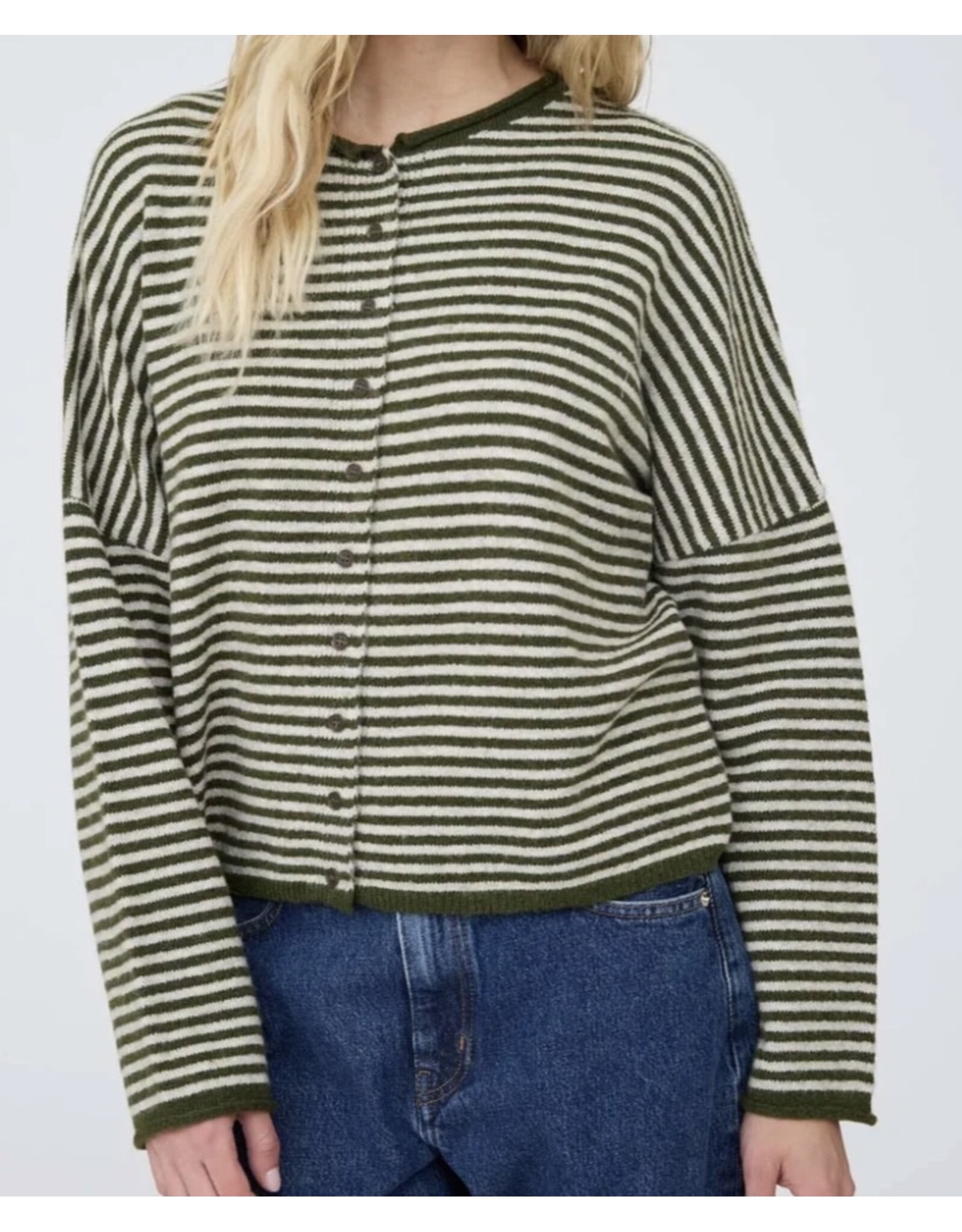 Blu pepper Green stripe drop shoulder cardigan