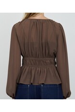 Blu pepper Peplum gathered tie neck l/s top