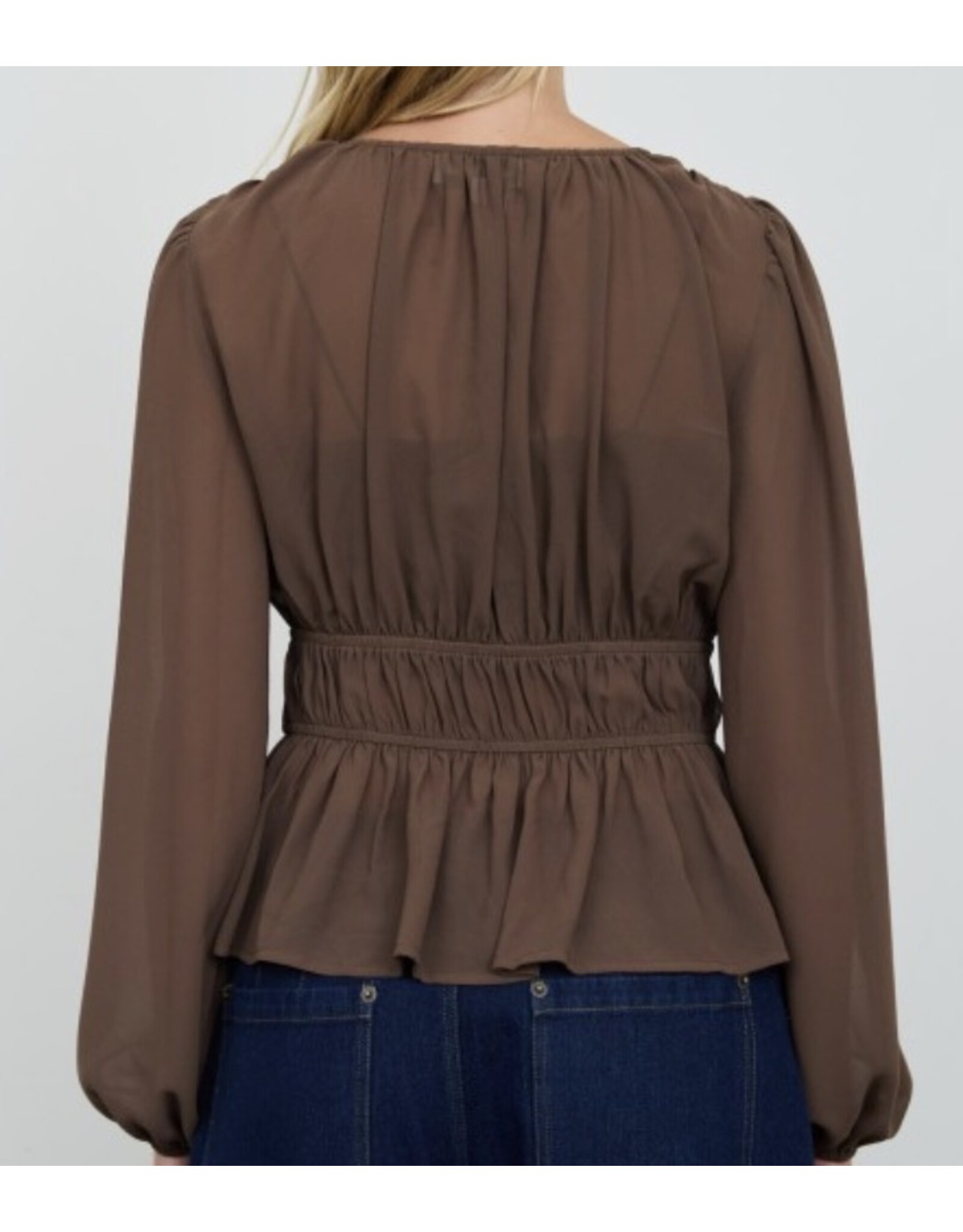 Blu pepper Peplum gathered tie neck l/s top