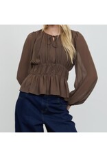 Blu pepper Peplum gathered tie neck l/s top