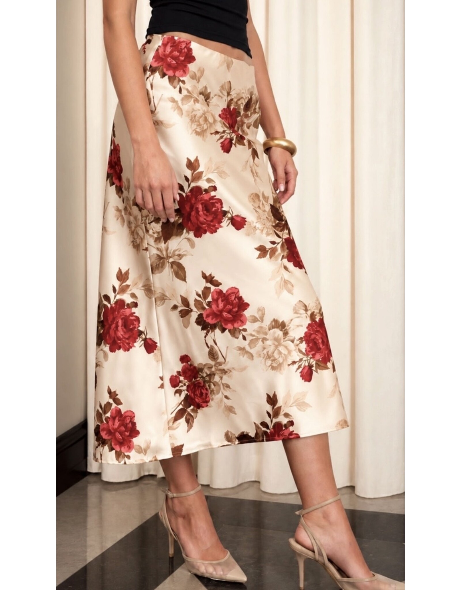Blu pepper Floral satin midi skirt