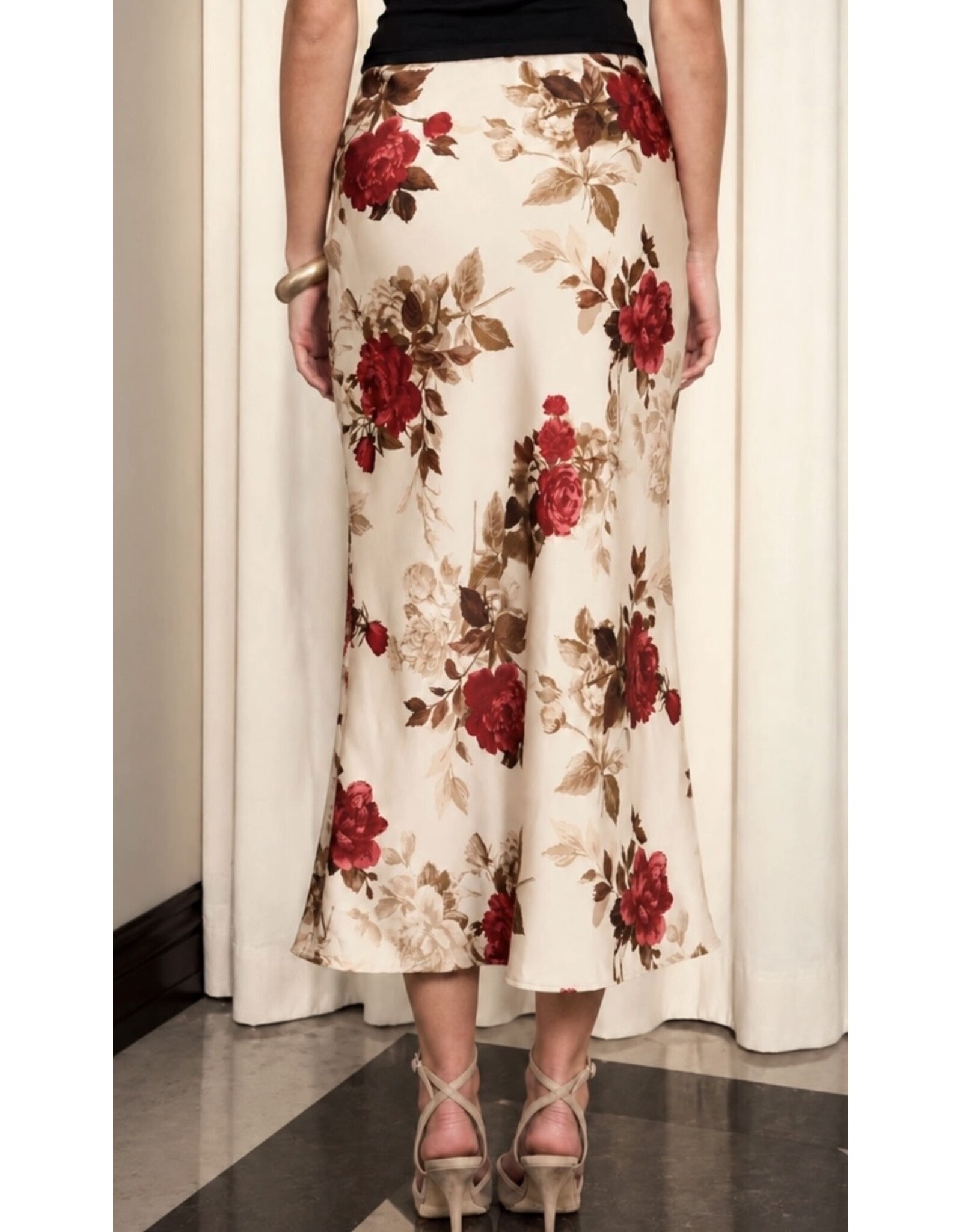 Blu pepper Floral satin midi skirt