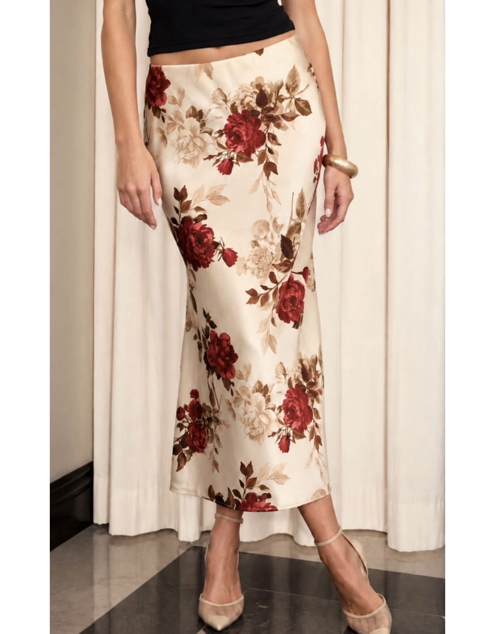 Blu pepper Floral satin midi skirt