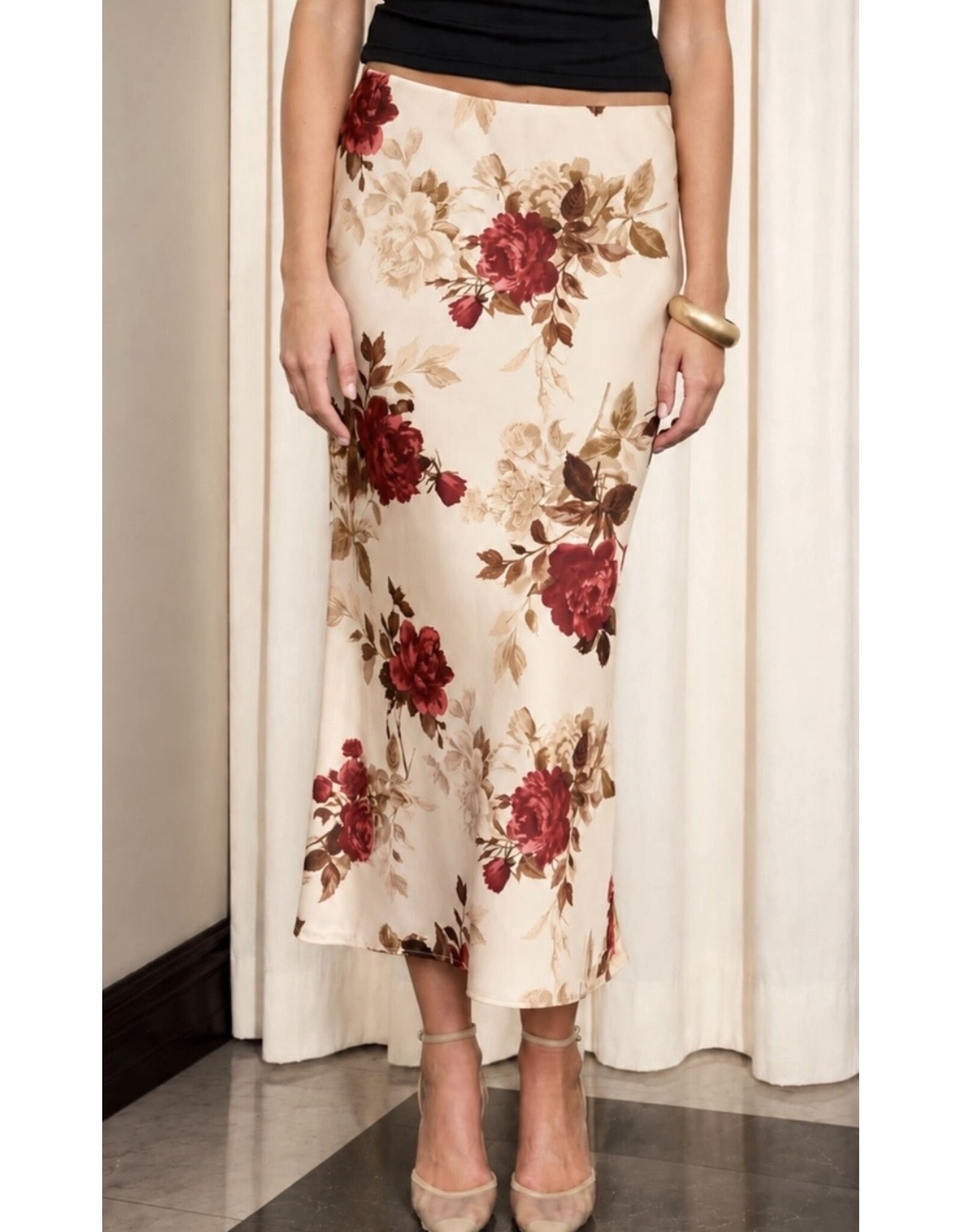 Blu pepper Floral satin midi skirt