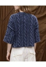 JOA Washed 3/4 Slv Turtleneck Cable Knit Pullover