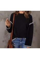 Miss sparkling Black w/ white contrast cable knit sweater