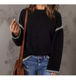 Miss sparkling Black w/ white contrast cable knit sweater