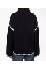 Miss sparkling Black w/ white contrast cable knit sweater