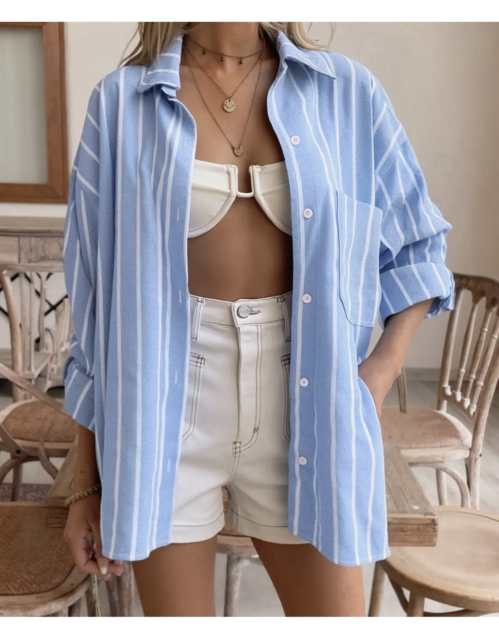 Miss sparkling Oversized blue striped shirt