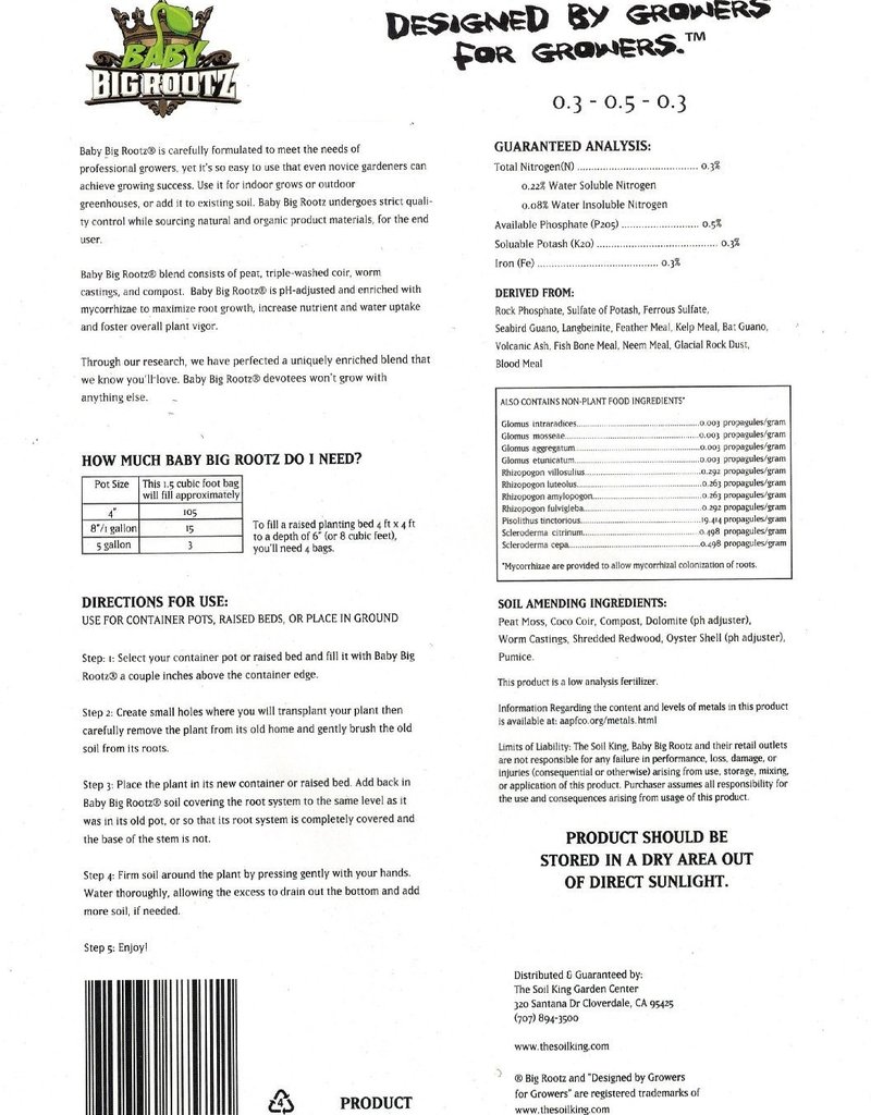 Soil King Soil King BABY Rootz 1.5 cu ft. bag - Adv. Organics Urban