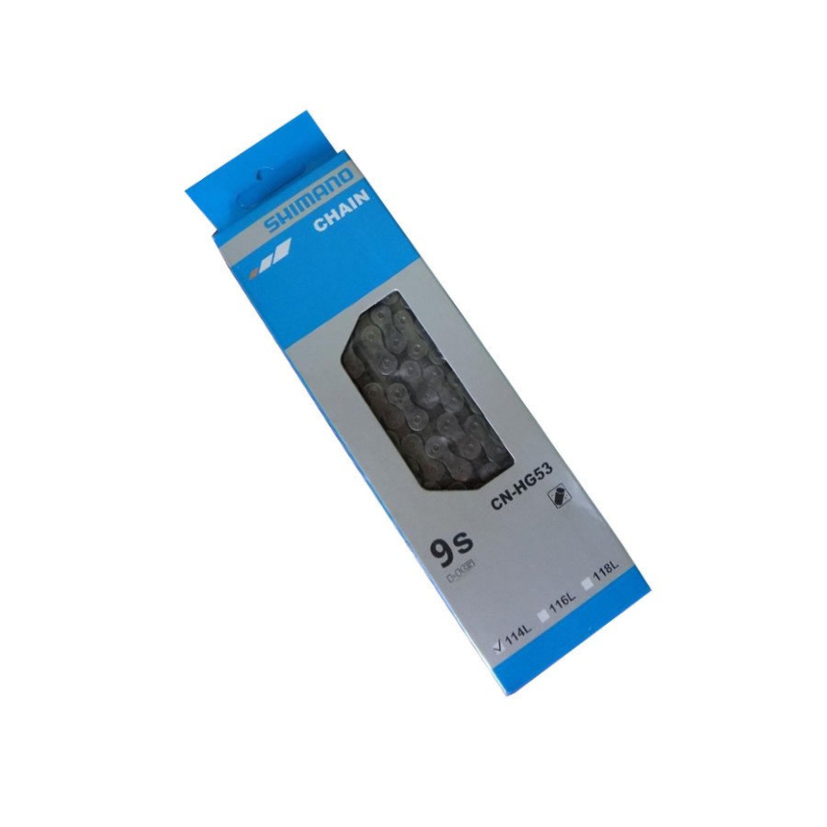 Shimano CHAIN, CN-HG53 SUPER NARROW CHAIN FOR 9-SPEED SPECIAL RIVET, W/O END PIN, W/AMPOULE TYPE CONNECT PIN (1), 116LINKS, IND.PACK