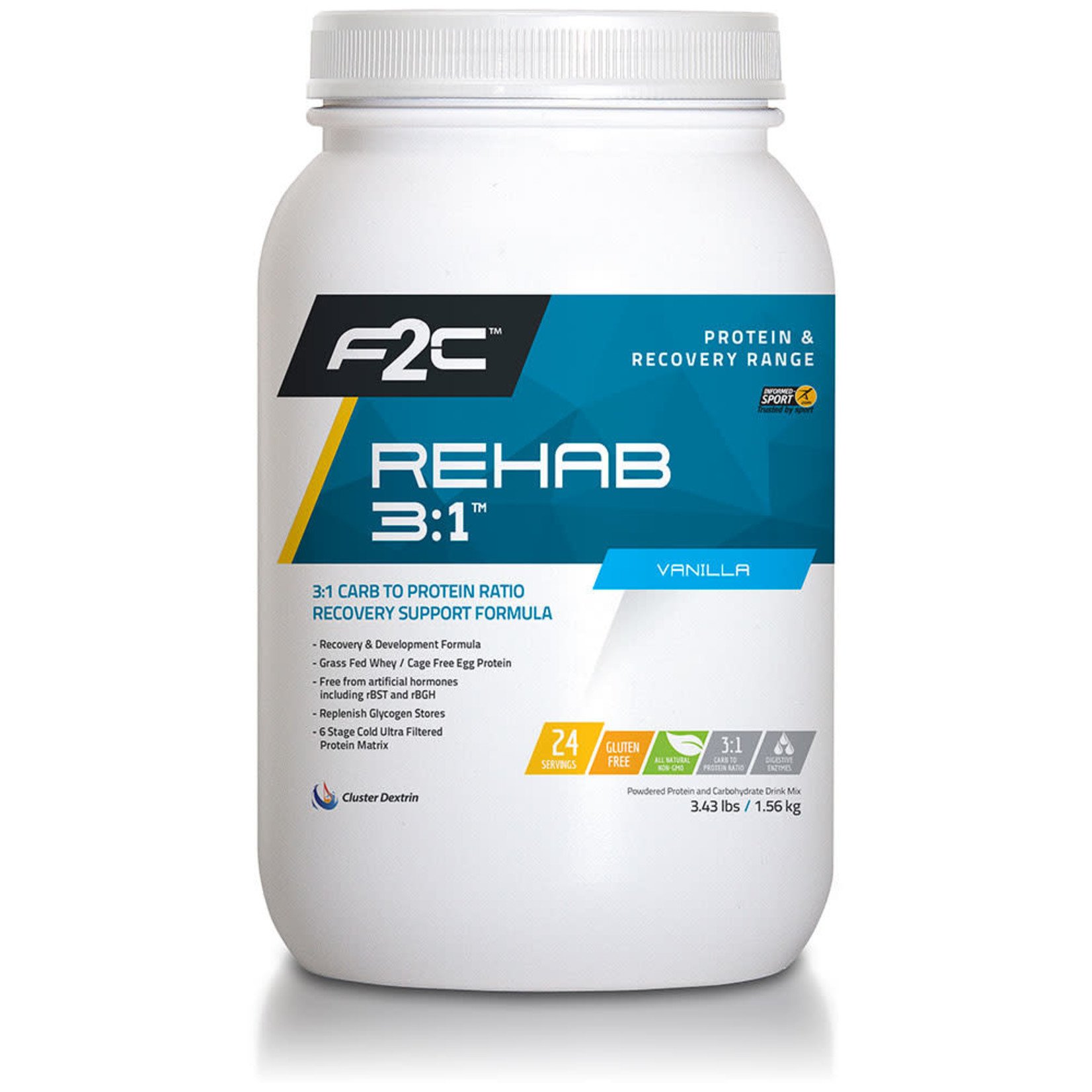 F2C Nutrition, Rehab 3:1 ,Protein/Recovery Mix, Vanilla, 24 Serving