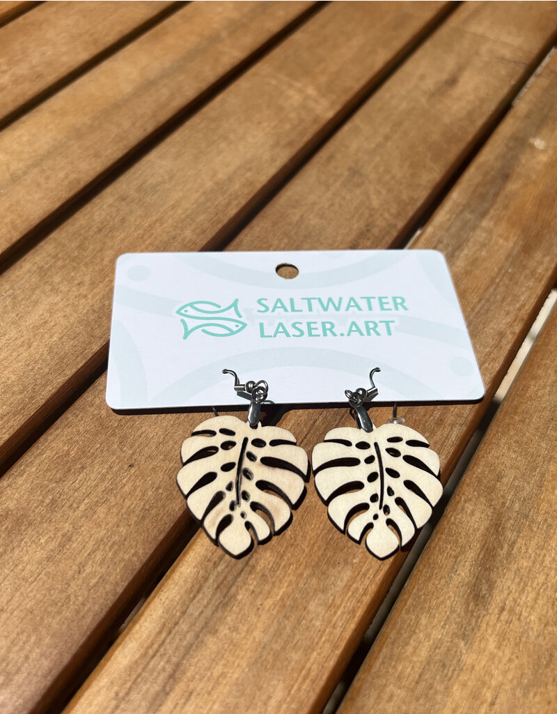 SALTWATER LASER ART EARRINGS MONSTERA LEAVE SALTWATER LASER ART
