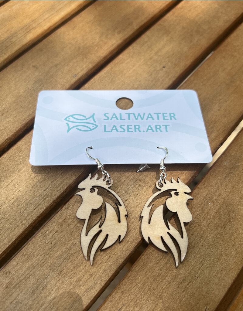 SALTWATER LASER ART EARRINGS KEY WEST ROOSTER SALTWATER LASER ART