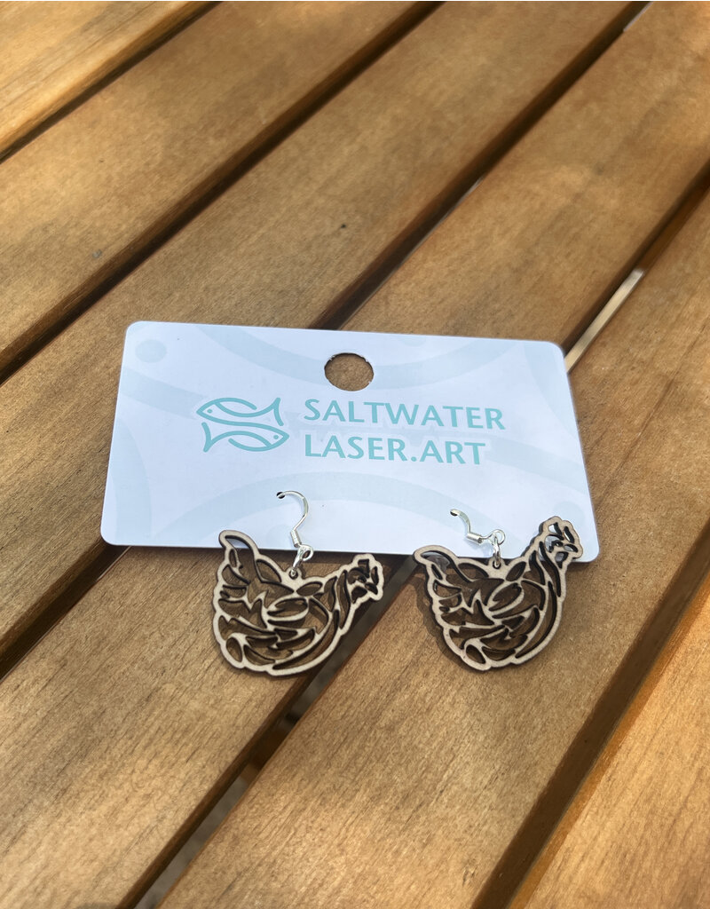 SALTWATER LASER ART EARRINGS KEY WEST CHICKEN SALTWATER LASER ART