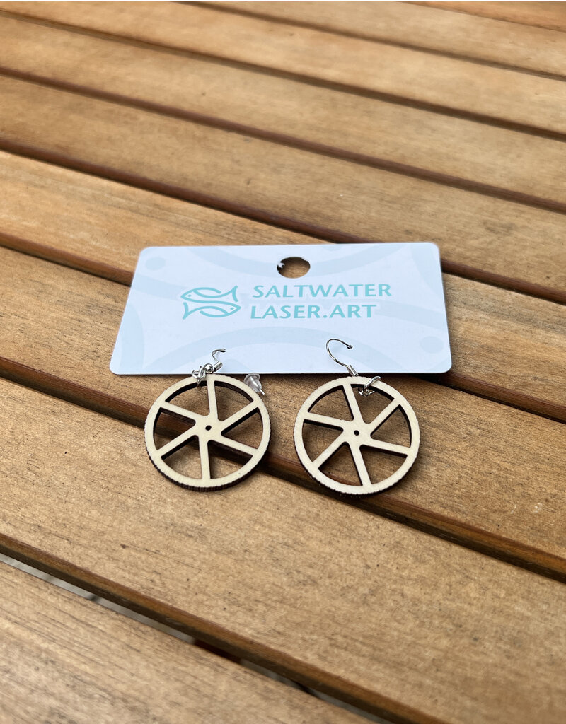 SALTWATER LASER ART EARRINGS BICYCLE WHEEL SALTWATER LASTER ART