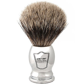 Parker Chrome Handle 100% Pure Badger Bristle Brush - Medium (20mm/0.78") - CHPB