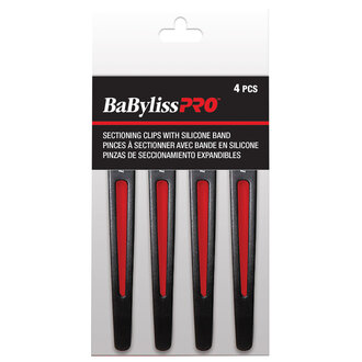 BaByliss PRO Pinces à sectionner avec bande de silicone 11.4cm/4.5" - (Paquet de 4) Noir BaByliss PRO Pinces à sectionner avec bande de silicone 11.4cm/4.5" - (Paquet de 4) Noir