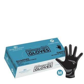 Olivia Garden Gants en vinyle jetables sans latex de couleur noire - Boite de 100 - Moyen