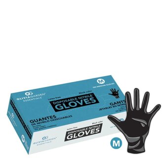 Olivia Garden Gants de nitrile jetables sans latex - Noir - Moyen (Boite de 100)