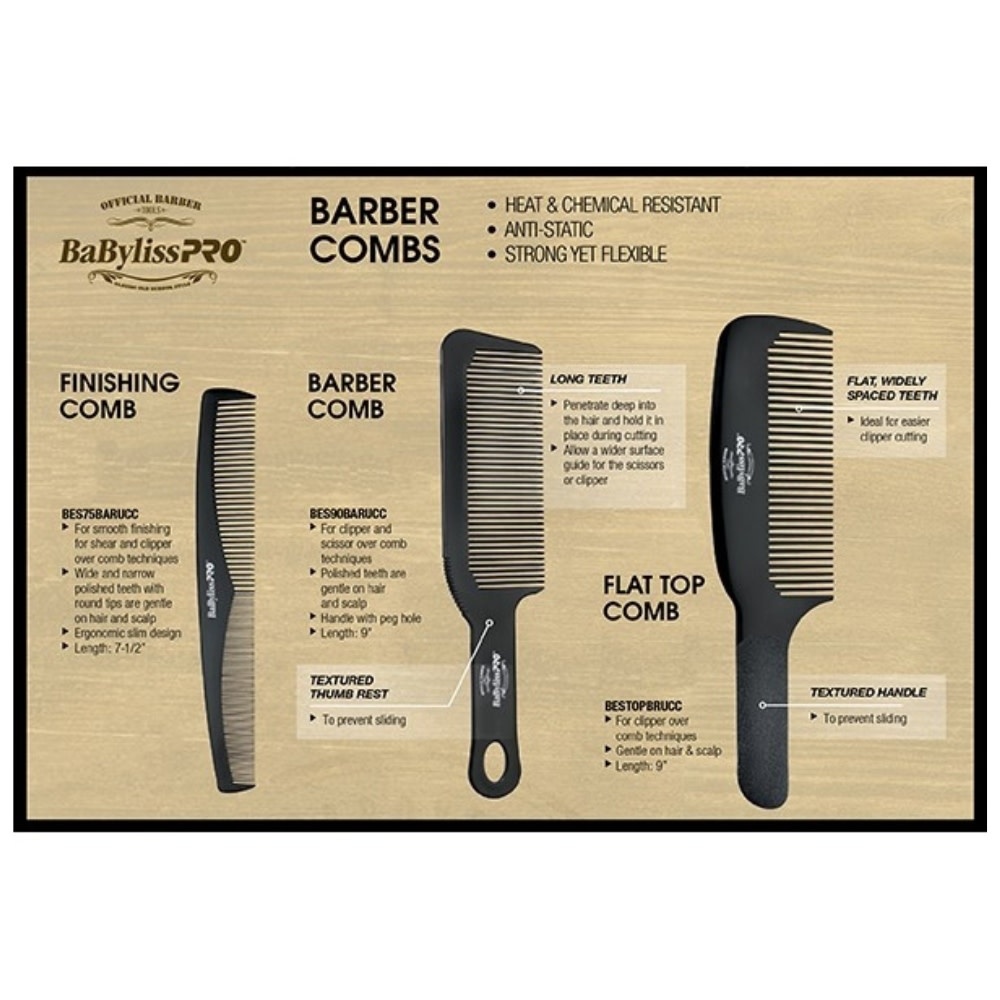 BaByliss PRO - Peigne de barbier Barber Comb 22,8cm - Noir 