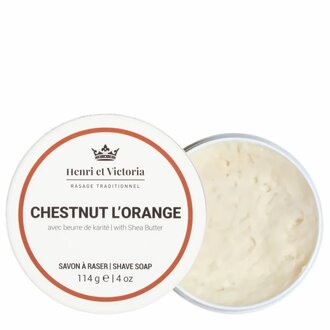 Henri et Victoria Savon à raser avec beurre de karité "Chestnut L'Orange" (114g/4.0oz) Henri et Victoria Savon à raser avec beurre de karité "Chestnut L'Orange" (114g/4.0oz)