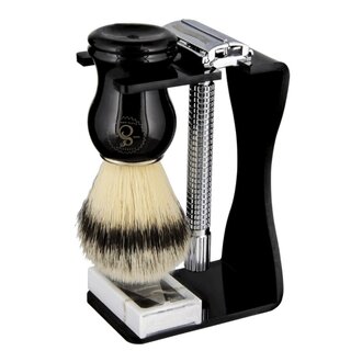 Suavecito Ensemble de rasage Classique "Premium Blends" blaireau, rasoir de sécurité, support et 5 lames