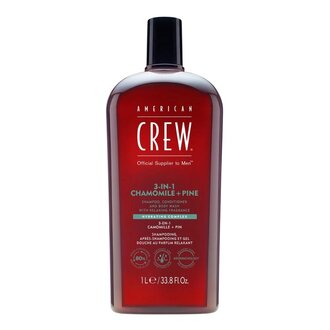 American Crew Nettoyant 3 en 1 "Chamomile + Pine" Shampoing, revitalisant et gel douche