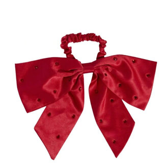 Kitsch Satin & Rhinestone Bow Scrunchie - Red