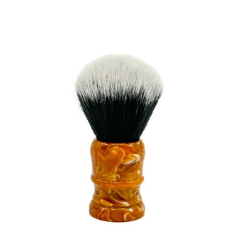 Parker Shaving Brush with Premium Synthetic Tuxedo Knot Bristles and Marbled Golden Yellow, Brown & White Resin Handle - Large (28mm/1.10") - YHSY