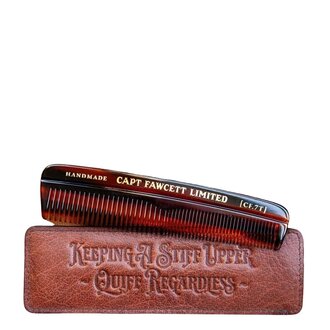 Captain Fawcett's Fine Toothed Pocket Hair Comb CF.7T with Leather Case (132mm/5.20")
