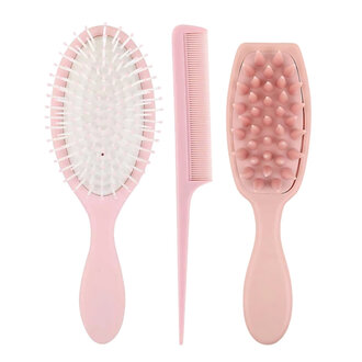 Aria Beauty Trio cheveux et cuir chevelu "Hair & Scalp Brush Set" - Rose