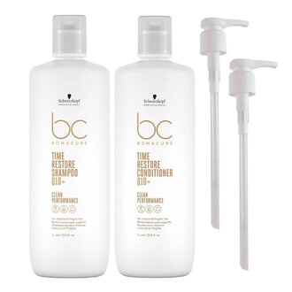 Schwarzkopf  Bonacure Duo anti-âge "Time Restore Q10+" + 2 pompes (2x1000ml/33.8oz)