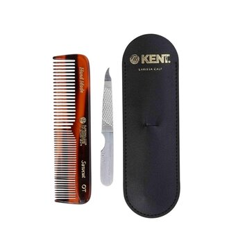 KENT. Peigne de poche avec lime à ongles dans une étui de cuir (112mm/4.3") - Nu 19 Case