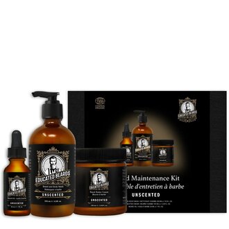 Educated Beards Ensemble d'entretien de la barbe "Unscented Beard Maintenance Kit" - 3 Pièces