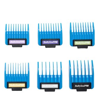 BaByliss PRO 6 Comb Attachements Precision Magnetic Clipper Guards Set "FXPCMG" - Blue