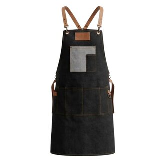Must Man Professional Tablier de barbier vintage "Classic Cuts" en denim foncé (80cm x 68cm)