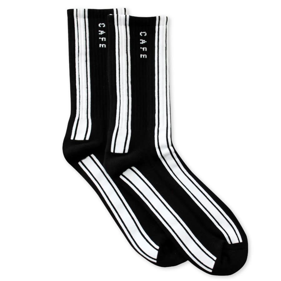 Cafe Socks Stripe Hi Crew (Black/White) - Stix SGV