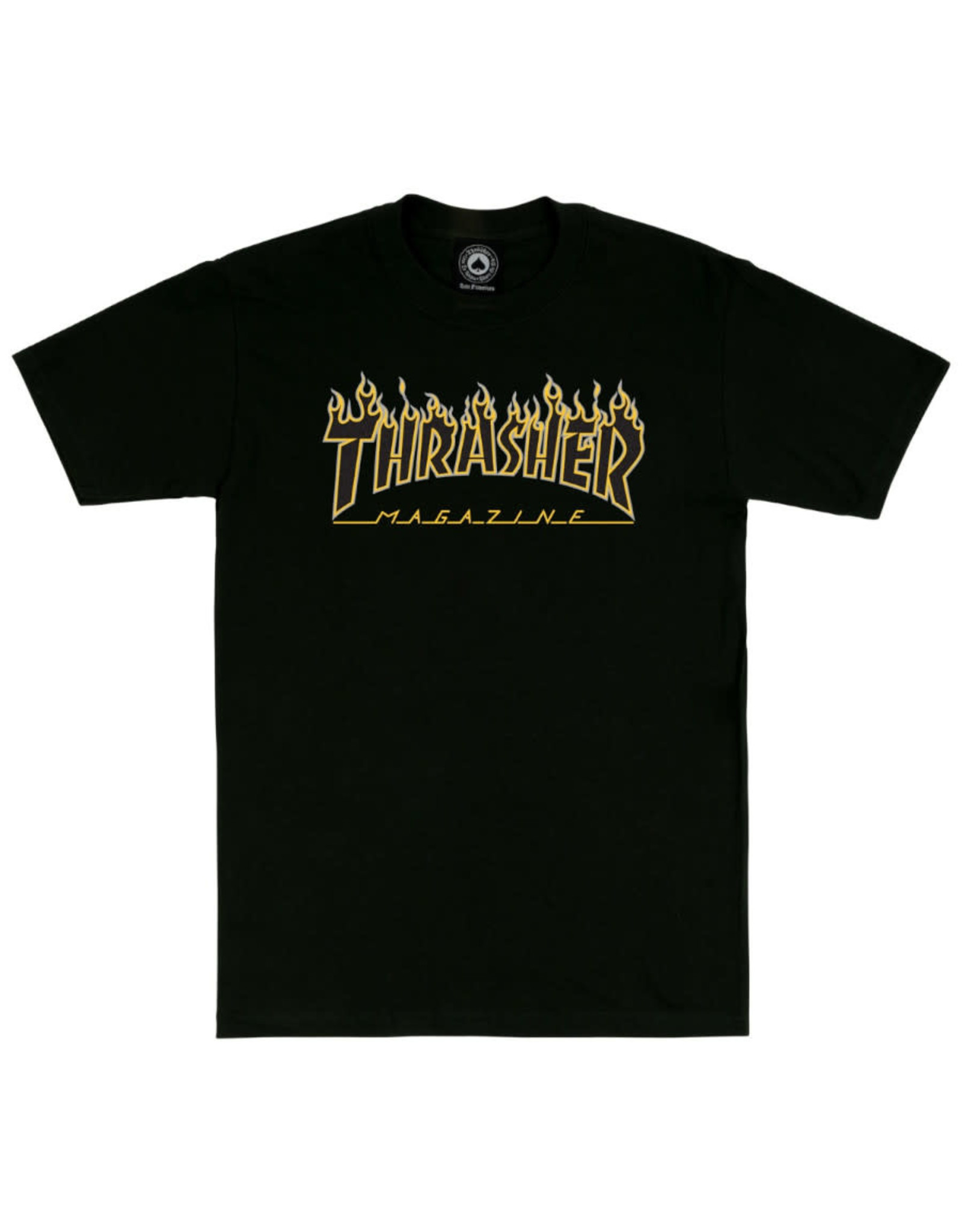 Thrasher Thrasher Tee Mens Flame Logo S/S (Black/Black/Yellow)