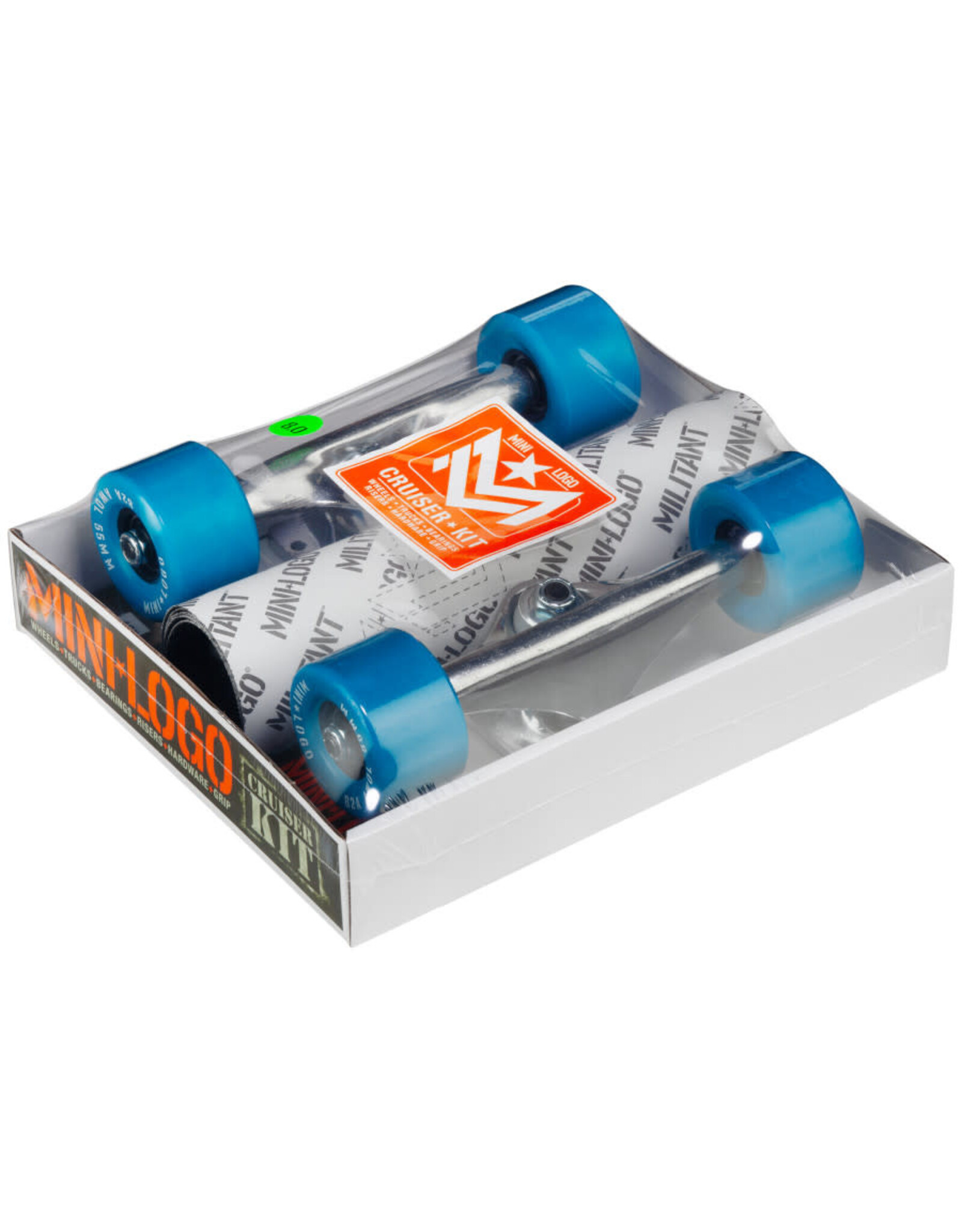 Mini Logo Mini Logo Cruiser Component Kit (8.0 Mini Logo Trucks, Mini Logo Grip, 1" Mini Logo Hardware, .1" Mini Logo Riser, Mini Logo Bearings, 55mm/Awol Blue Wheels)