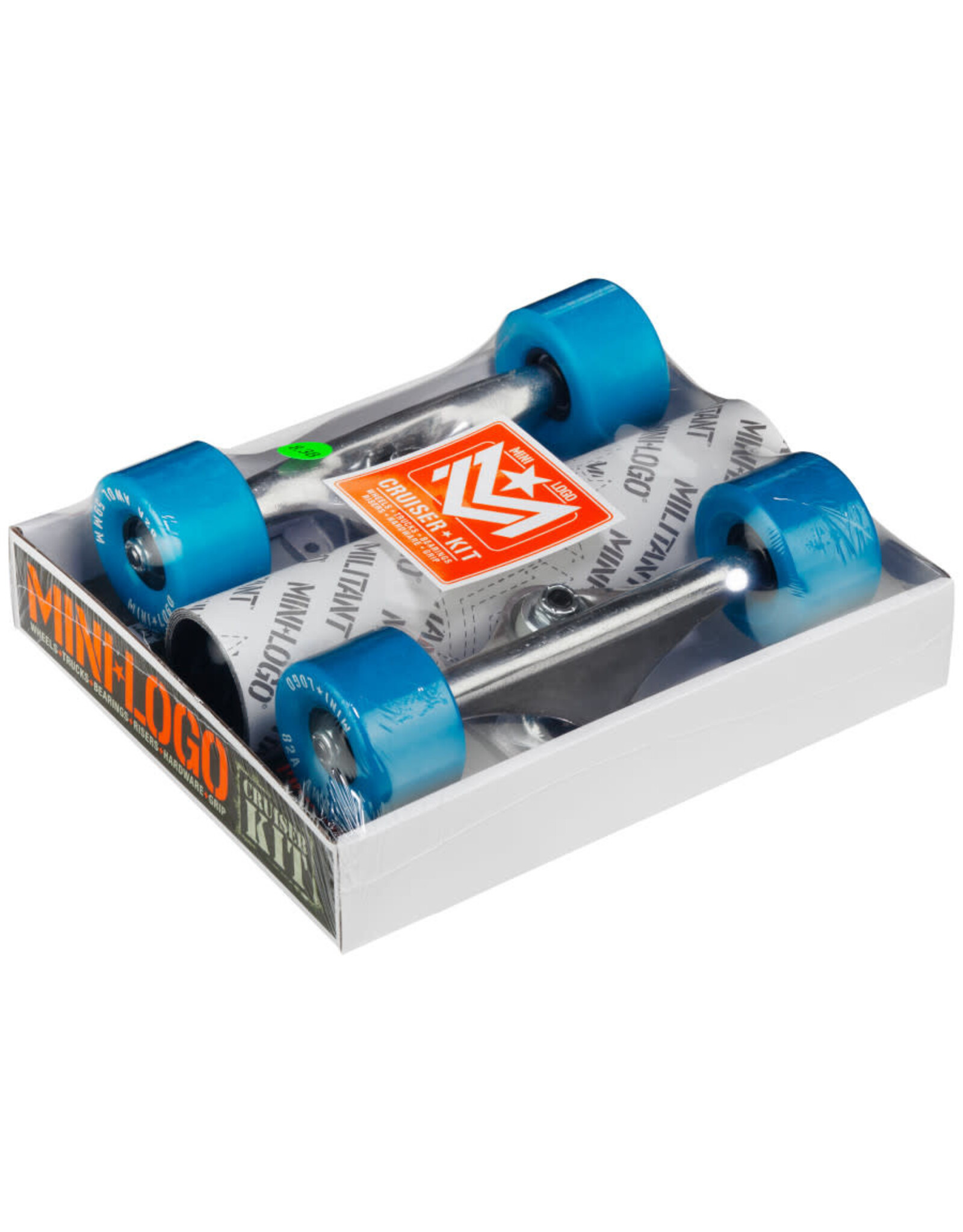 Mini Logo Mini Logo Cruiser Component Kit (8.38 Mini Logo Trucks, Mini Logo Grip, 1.25" Mini Logo Hardware, .25" Mini Logo Riser, Mini Logo Bearings, 59mm/Awol Blue Wheels)