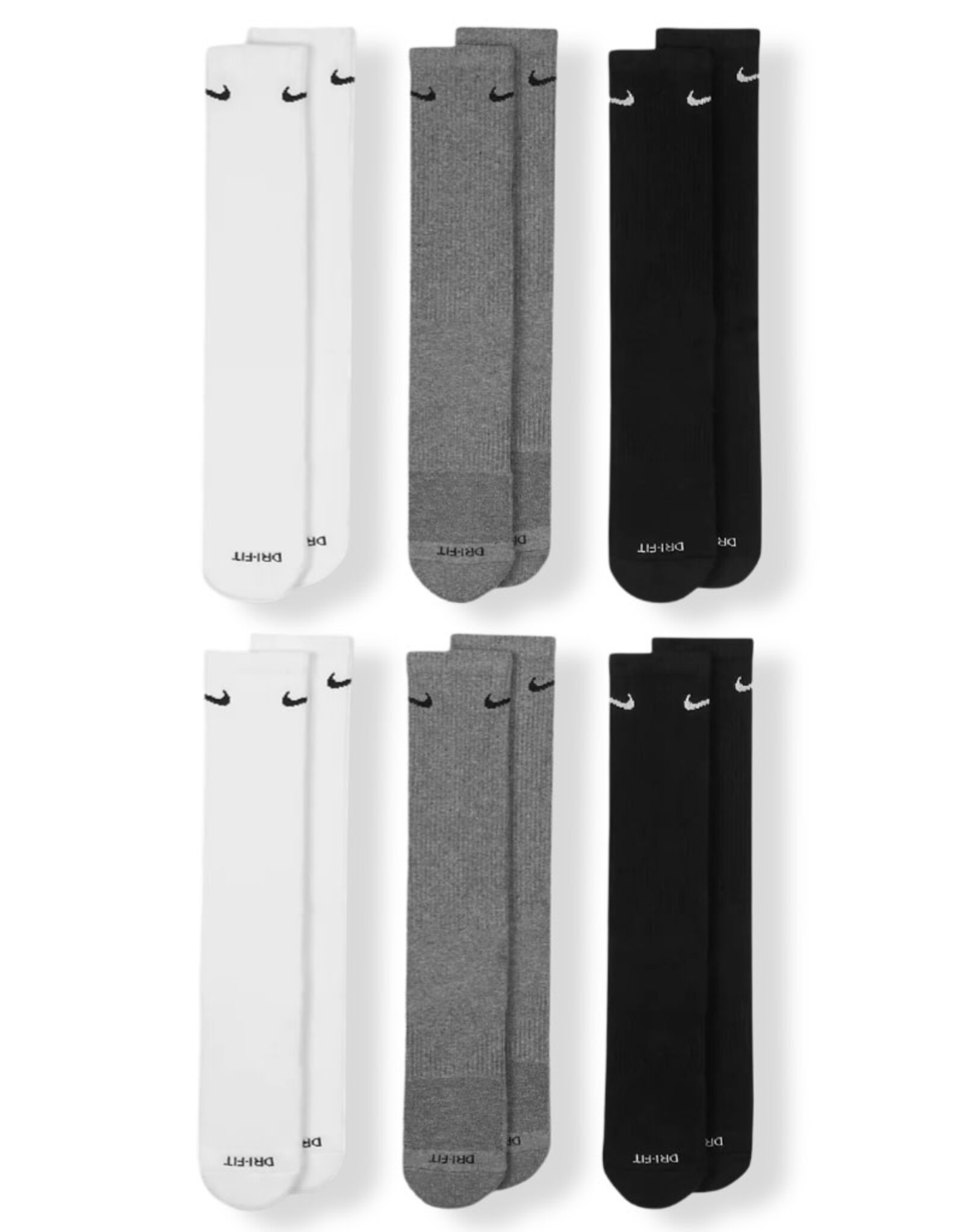 Nike SB Nike SB Socks Everyday Plus Cushioned Training Crew Black/Grey/White Large (6-Pack)