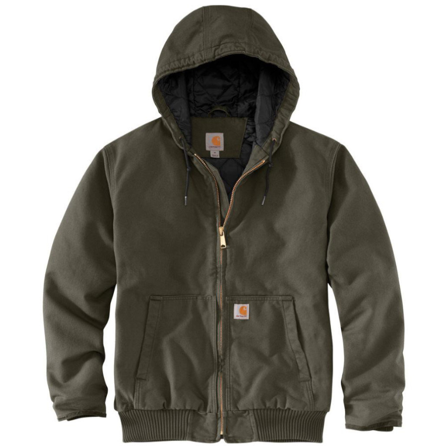 Carhartt Jacket Insulated Active Loose Fit Washed Duck Hood (Moss