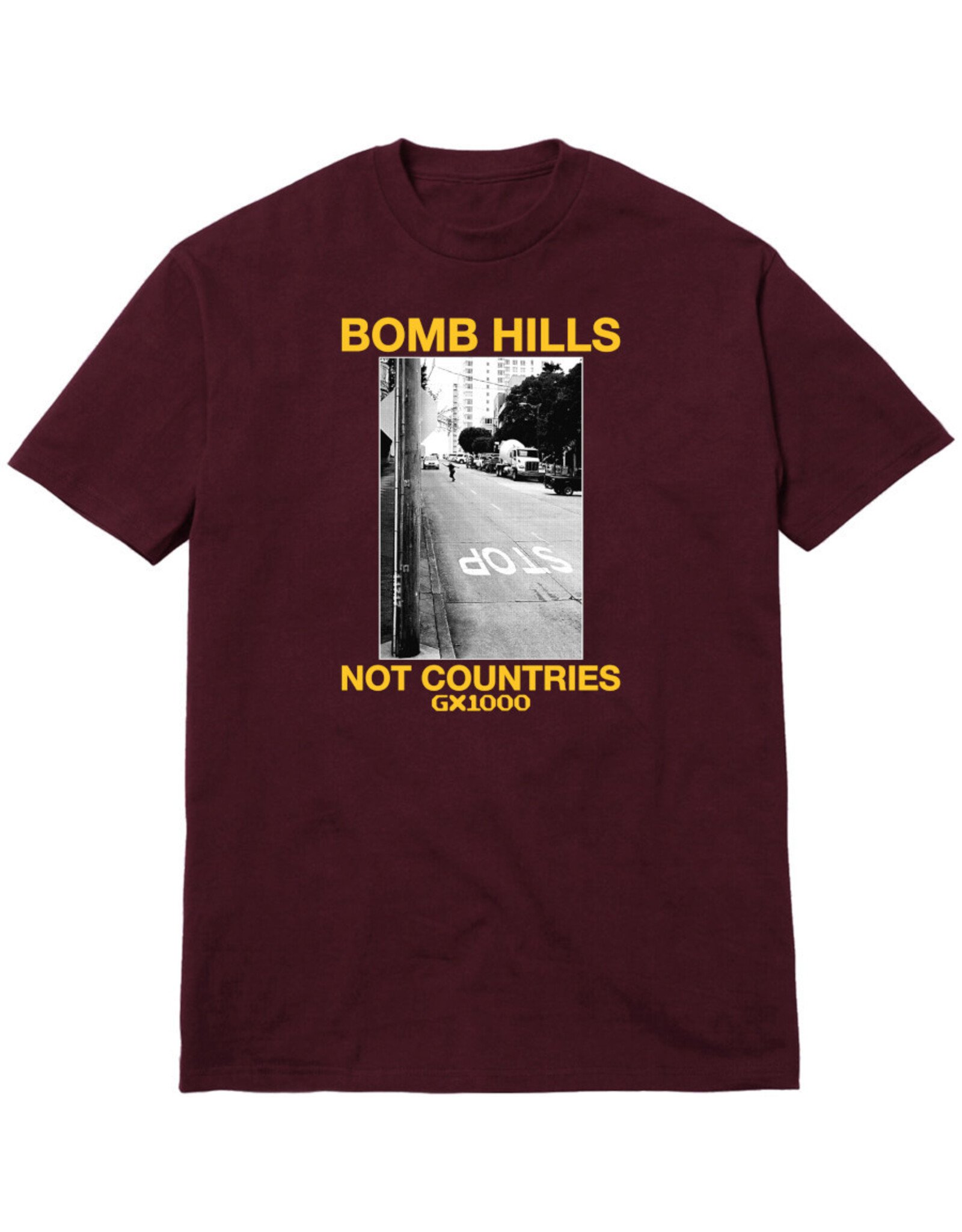 GX1000 GX-1000 Tee Bomb Hills Not Countries S/S (Burgundy/Yellow)