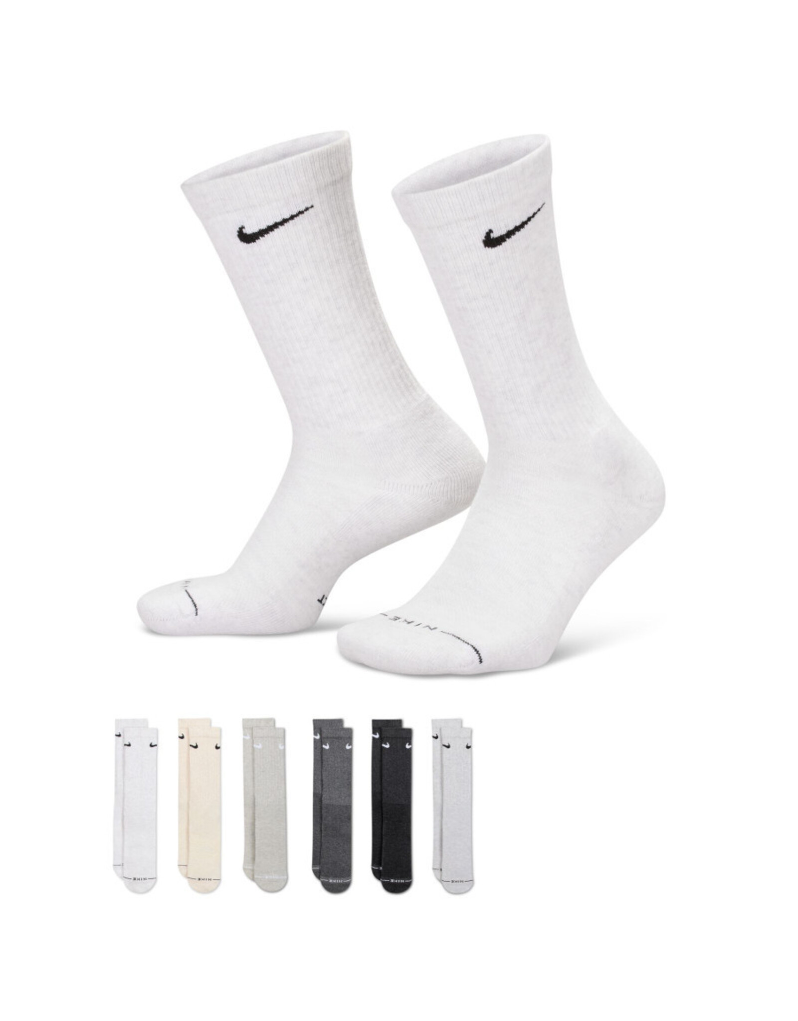 Nike SB Nike Socks Everyday Elevated Crew Grey/Cream/White Large (6-Pack)