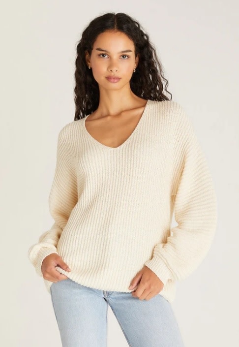 Joni VNeck Pullover Adobe White - The Shabby Pig